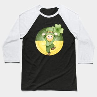 Leprechaun Irish Man with gold, green rainbow with clover. Enjoy St. Paddy's Day! Baseball T-Shirt